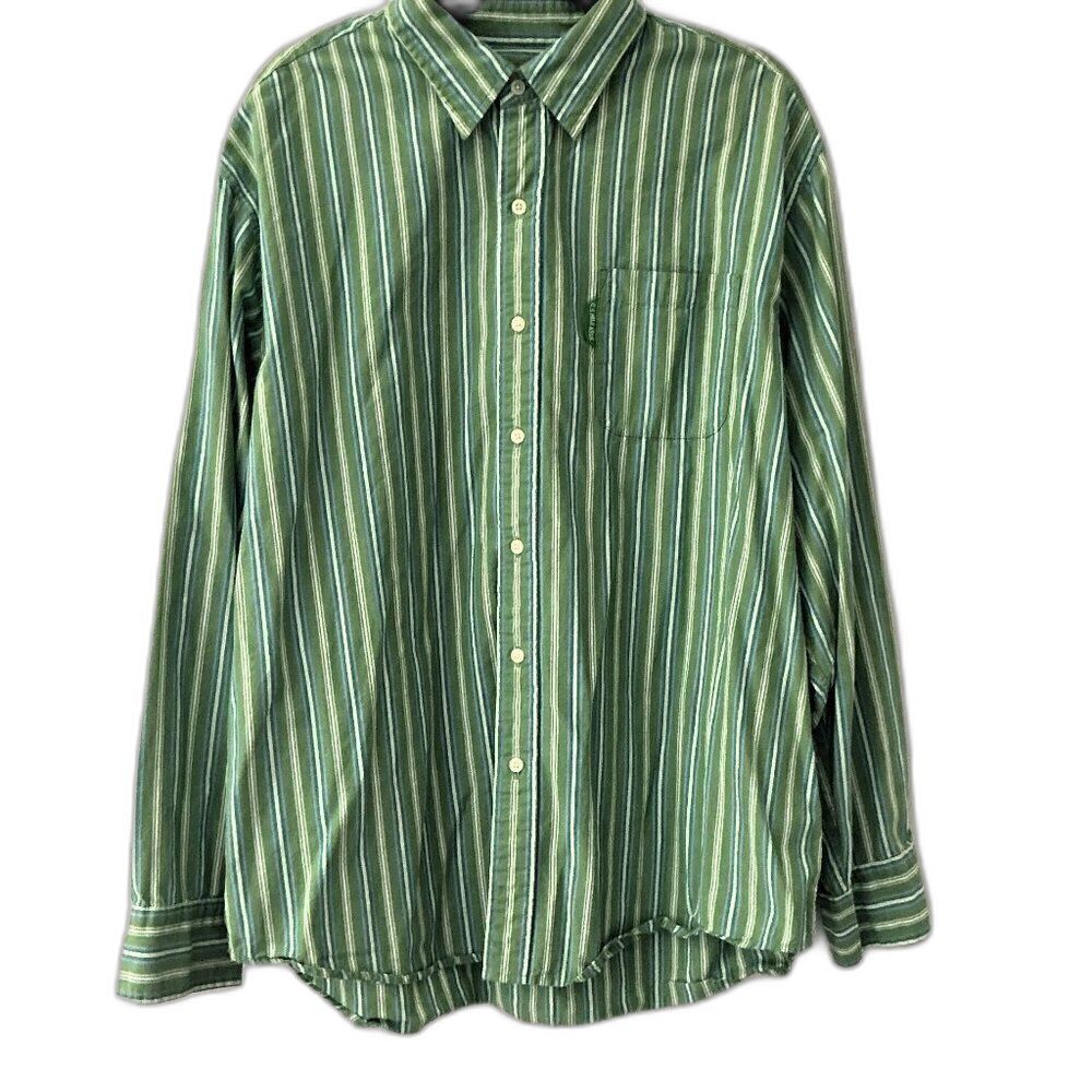 US Polo Assn Men's XL Green Striped Long Sleeve Button Down Shirt Cotton